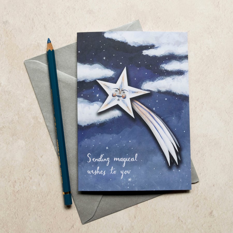 Shooting star greeting note card. A6. David the starman