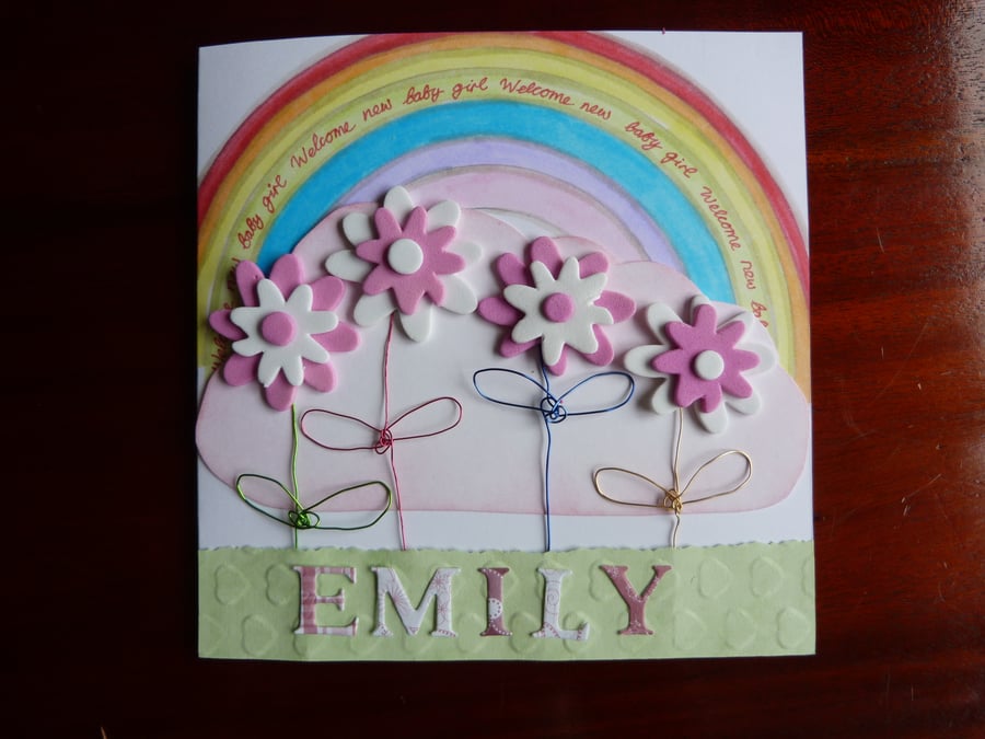 New Baby Girl Personalised Rainbow Card