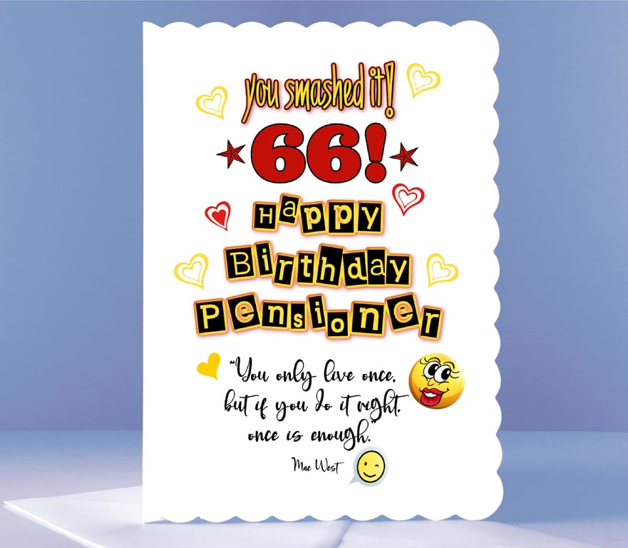 Personalised 66th Birthday Card - New Pensioner Celebration Birthday Card