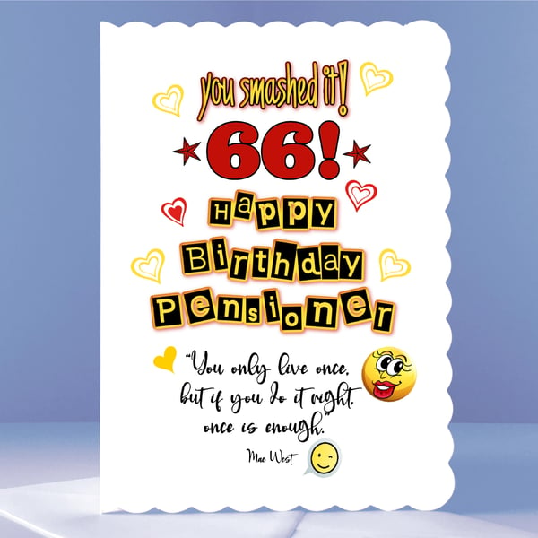 Personalised 66th Birthday Card - New Pensioner Celebration Birthday Card