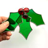 Stained Glass Holly and Berry Suncatcher - Handmade Window Decoration 