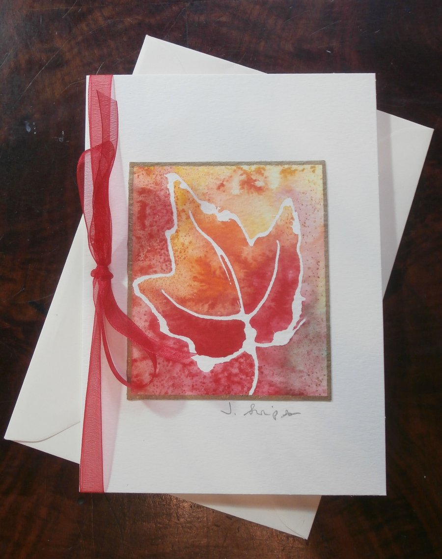 Hand painted watercolour card. Canadian Maple leaf card. Canada Day. 
