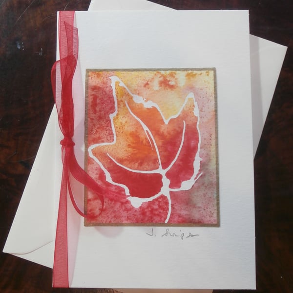 Hand painted watercolour card. Canadian Maple leaf card. Canada Day. 