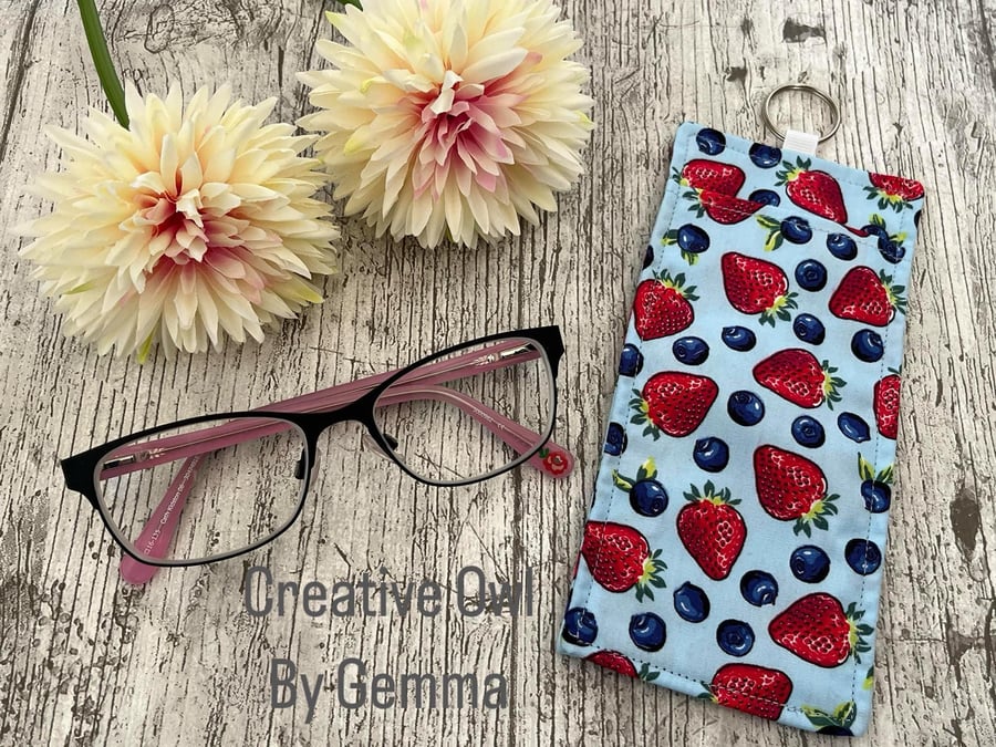 Fabric glasses pouch for lanyards leopard strawberries teacher nurse doctor