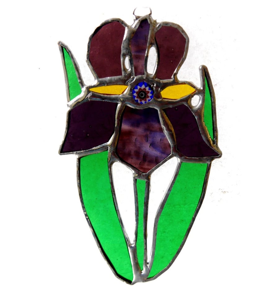 Iris Suncatcher Stained Glass Purple Flower 022