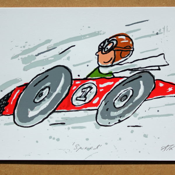 Speed Red Racing Car Limited Edition Screen Print - Folksy