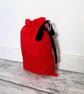 Red Cotton Fabric Drawstring Gift Bag: Reusable Present Wrap. Large