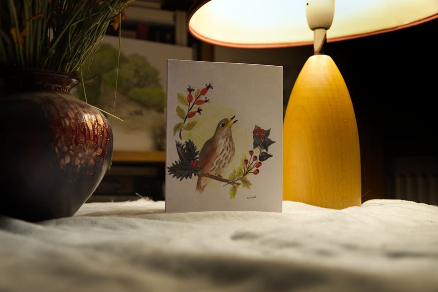 'Redwing in The Hedge' Christmas card