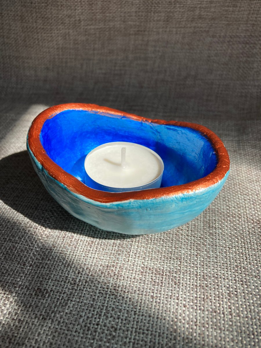 Unique clay tea light candle holder, jewel shim... Folksy