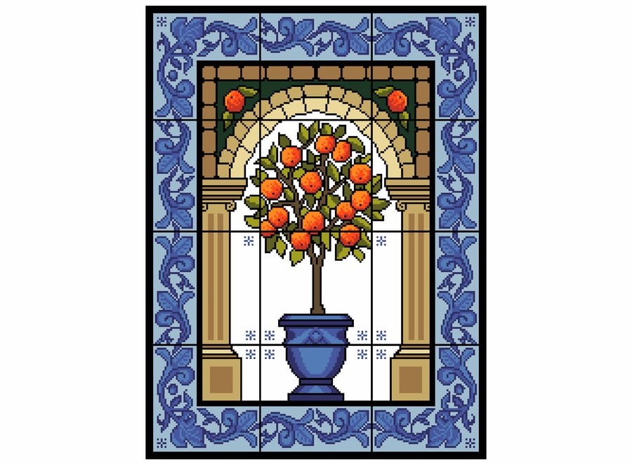 173 -  Cross stitch pattern Orange Fruit Tree Traditional Spanish botannical