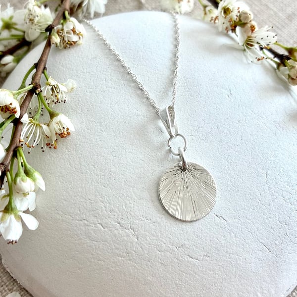 Sterling Silver Etched Round Pendant on 40cm Rope Chain