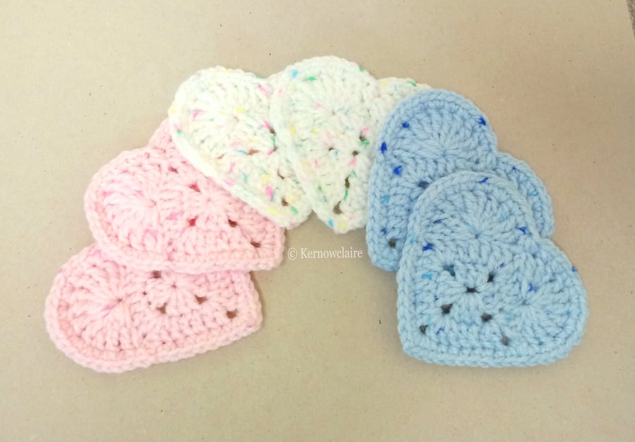 Coasters in a heart pattern, set of six, pink, blue and white table coasters