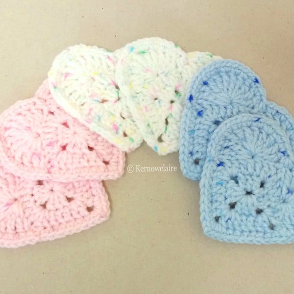 Coasters in a heart pattern, set of six, pink, blue and white table coasters