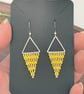 Bright yellow and pale gold beadwork triangle earrings - Image 4
