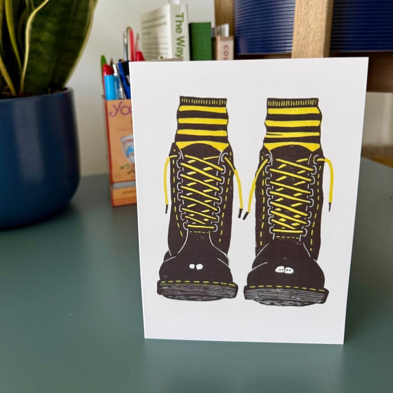Docs and Socks : Blank Greetings Card from an original lino print