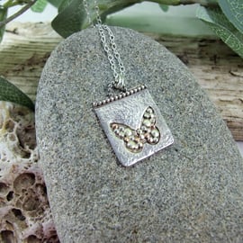 Butterfly Necklace, Sterling Silver and Copper Pendant