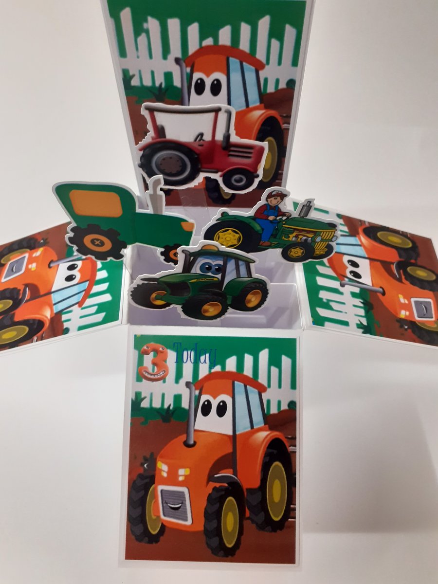 Boys 3rd Birthday Card with Tractors