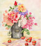 Roses and sweet peas in tin cream churn with strawberries - Image 2