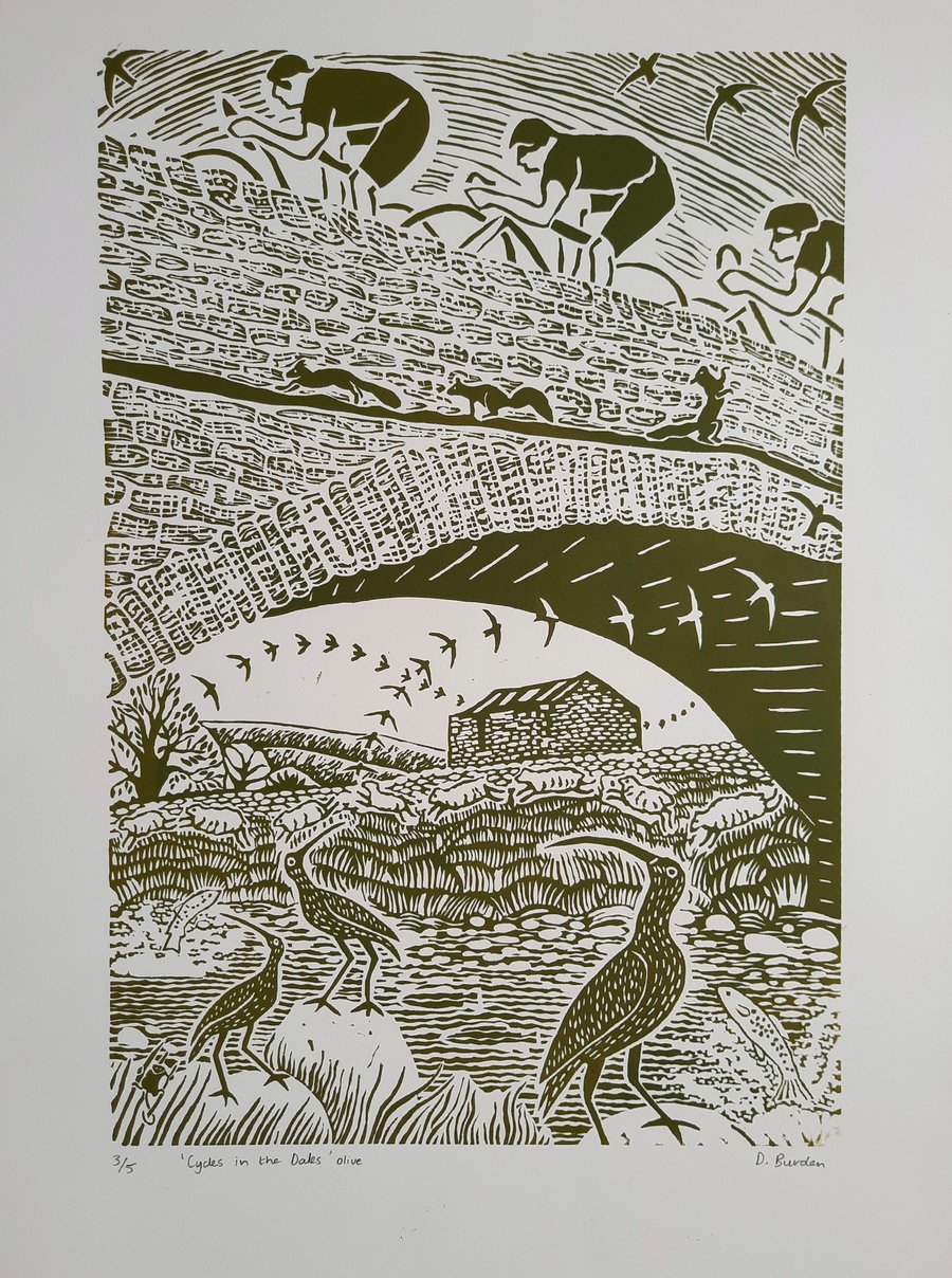 Large limited edition linoprint of Yorkshire Dales 