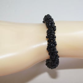 Slimline Rope Bracelet of Black Seed Beads in a Spiral Weave