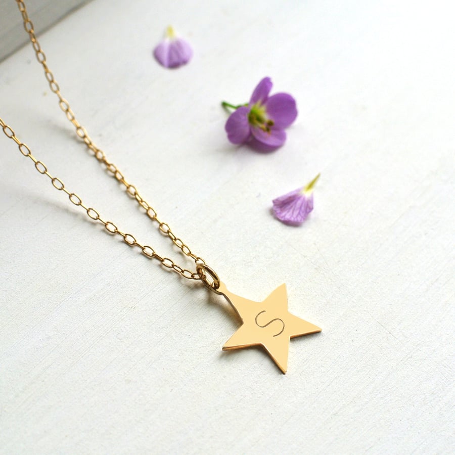 Personalised Gold Star Initial Necklace, star necklace, initial necklace