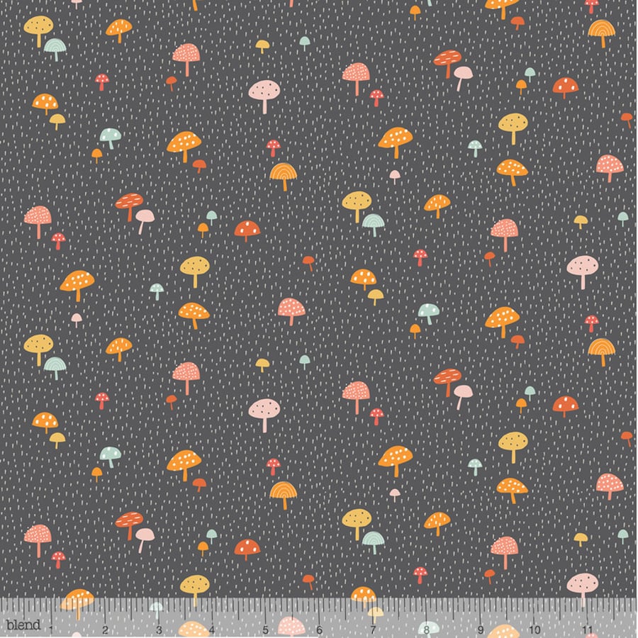 Fabric - Mushrooms on Grey 3.00 Free Postage