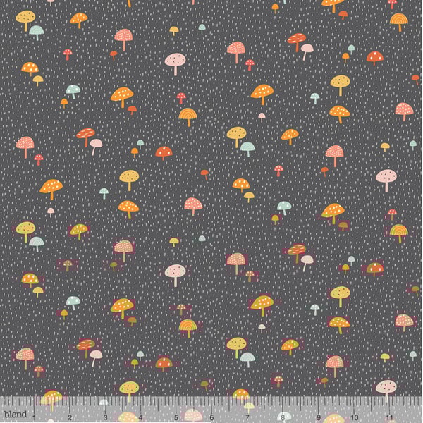 Fabric - Mushrooms on Grey 3.00 Free Postage