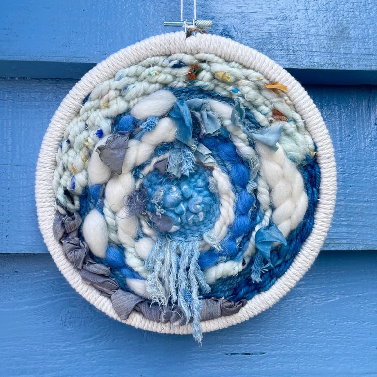 Wild Sea Hand Woven Circular Wall Hanging in Handspun Yarns