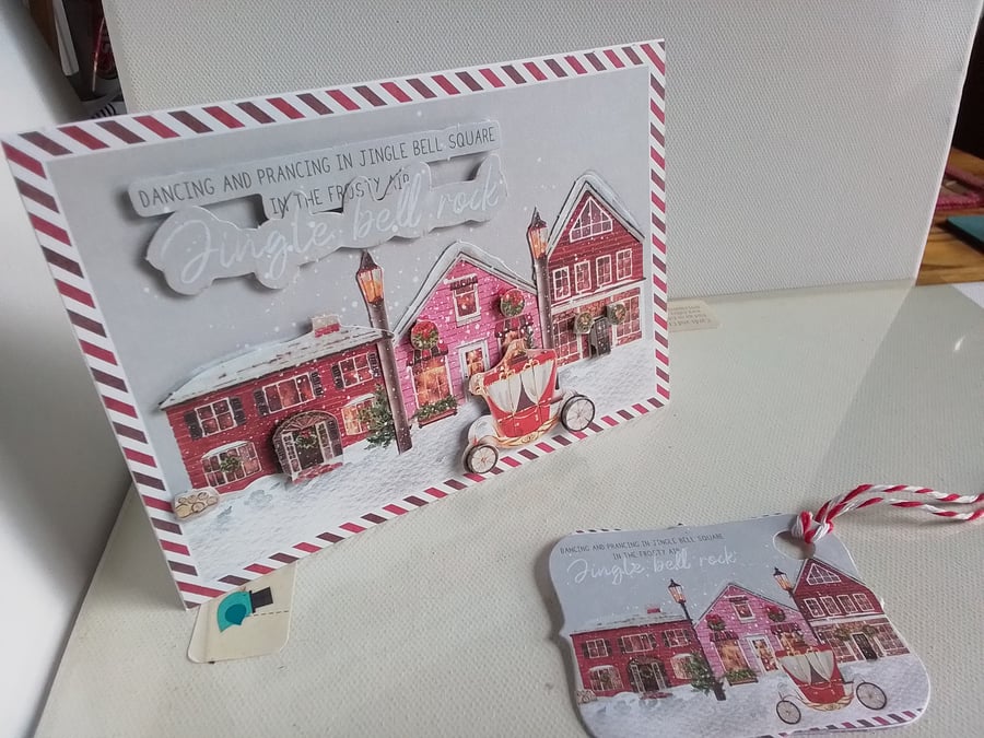 Christmas card and gift tag set. 3D Christmas card. Handmade card. 925