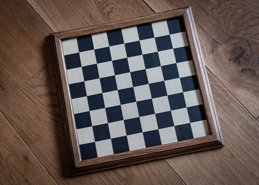 Bespoke leather chess board with oak frame, 40mm squares