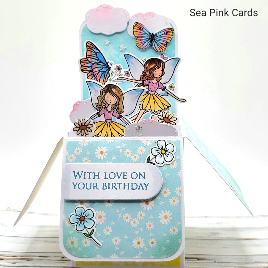 Birthday Card Pop-Up Box with Fairies - butterf... - Folksy