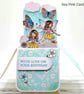 Birthday Card Pop-Up Box with Fairies - butterflies, clouds, flowers, 3D