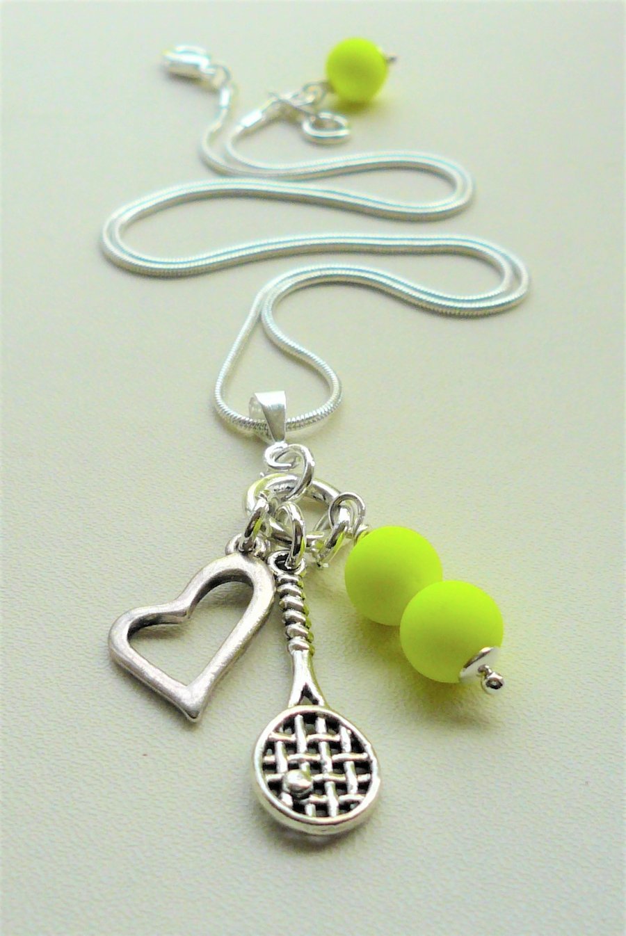Bright Neon Yellow and Silver Tennis Themed  Pendant Cluster Necklace KCJ2127