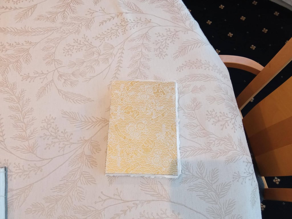 Handmade sketchbook A5 cotton rag watercolour paper gold cover open spine 