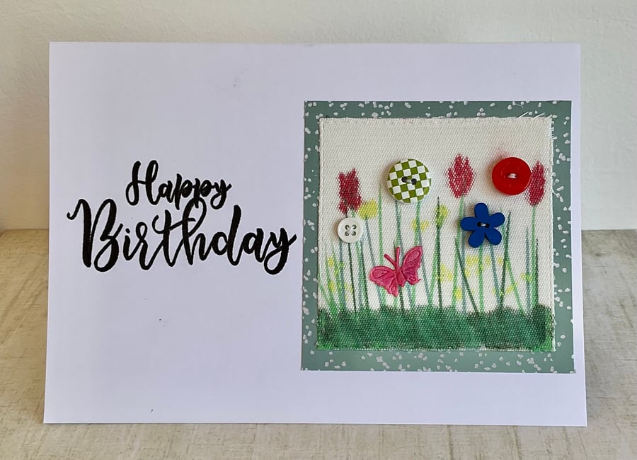 Card. ‘Buttons and bugs’ handmade birthday card