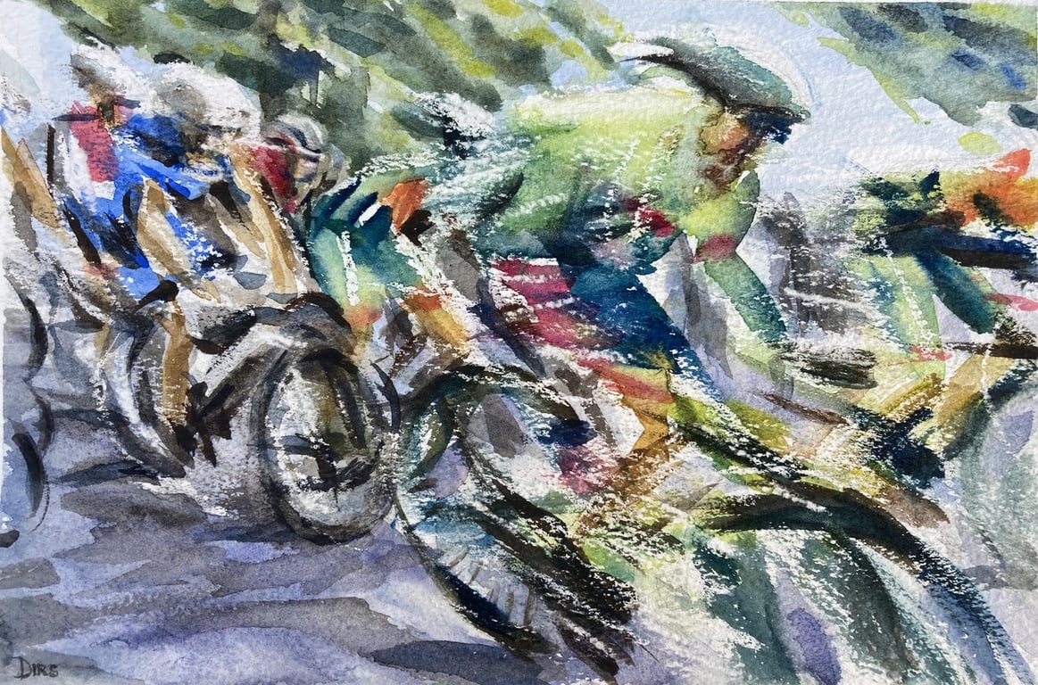 Peloton Racing By – original watercolour painting, unframed