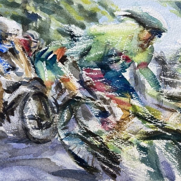 Peloton: Blink and You'll Miss It – original watercolour painting, unframed