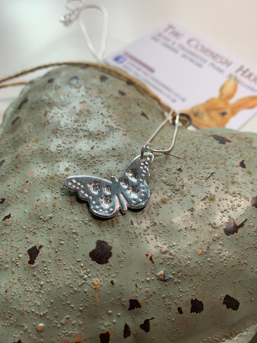 Handmade Fine Silver Butterfly Pendant -  with 18" chain