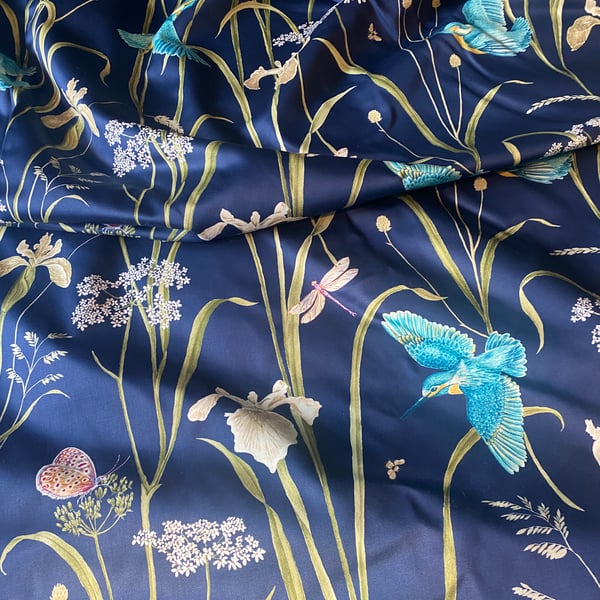 Sanderson - Kingfisher & Iris Navy & Teal, slight seconds half metre (3 m avail)
