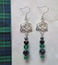 Silver Tone Celtic Triquetra Knot & Crystal Tartan Match Beaded Earrings  - Image 1