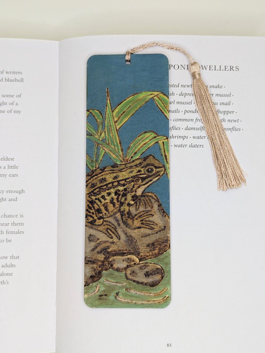 Wooden bookmark - frog pyrography, fathers day gift