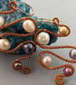 Multicoloured Cultured Pearl Copper Abstract Squiggle Dangle Earrings  - Image 7
