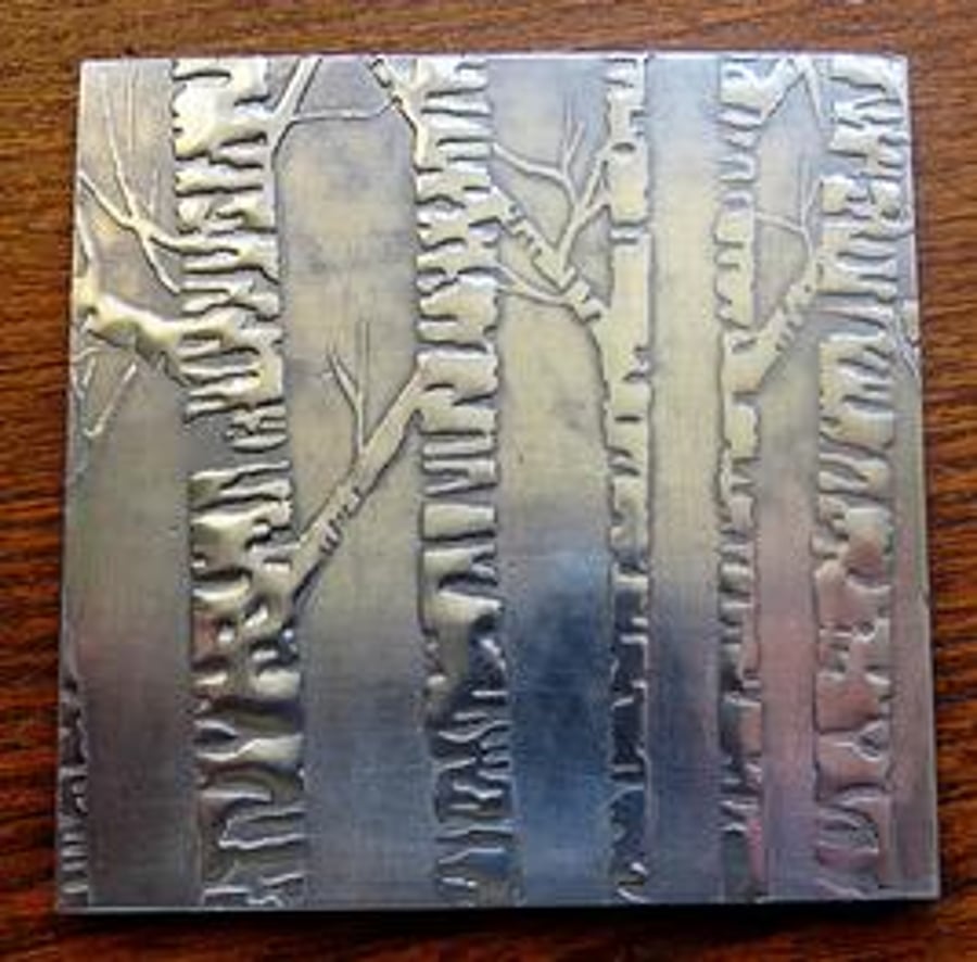  Embossed Silver Birch Pewter Coaster 
