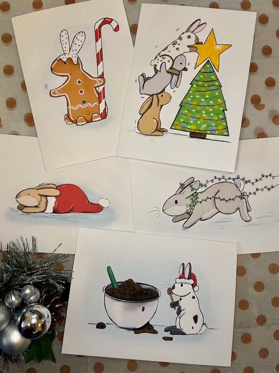 Willow Grove Designs mixed pack of 5 bunny Christmas cards