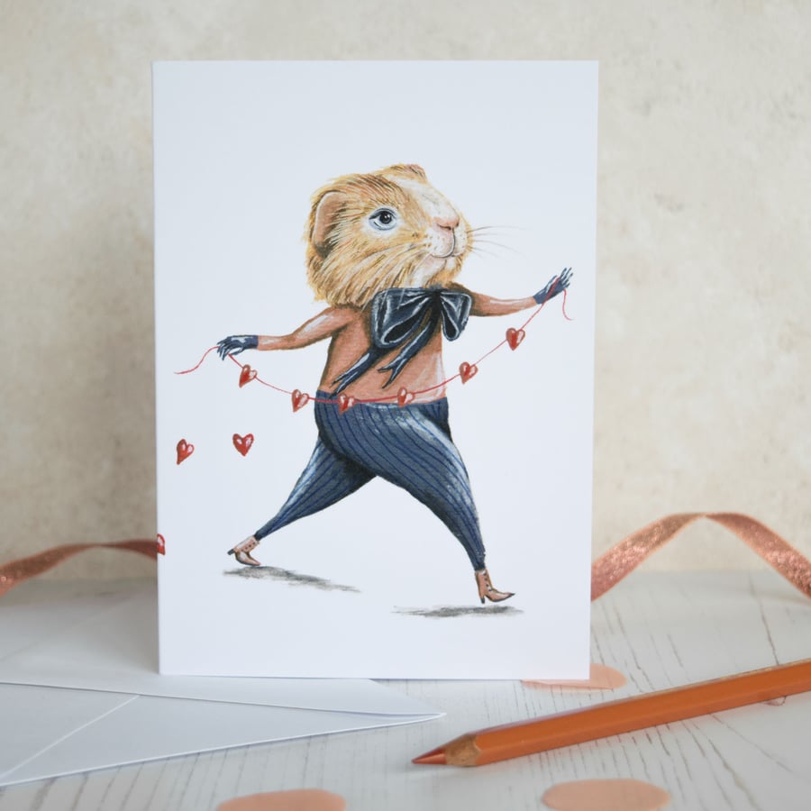 Illustrated blank note card of Philip the guinea pig boy. Unisex, miscellaneous.