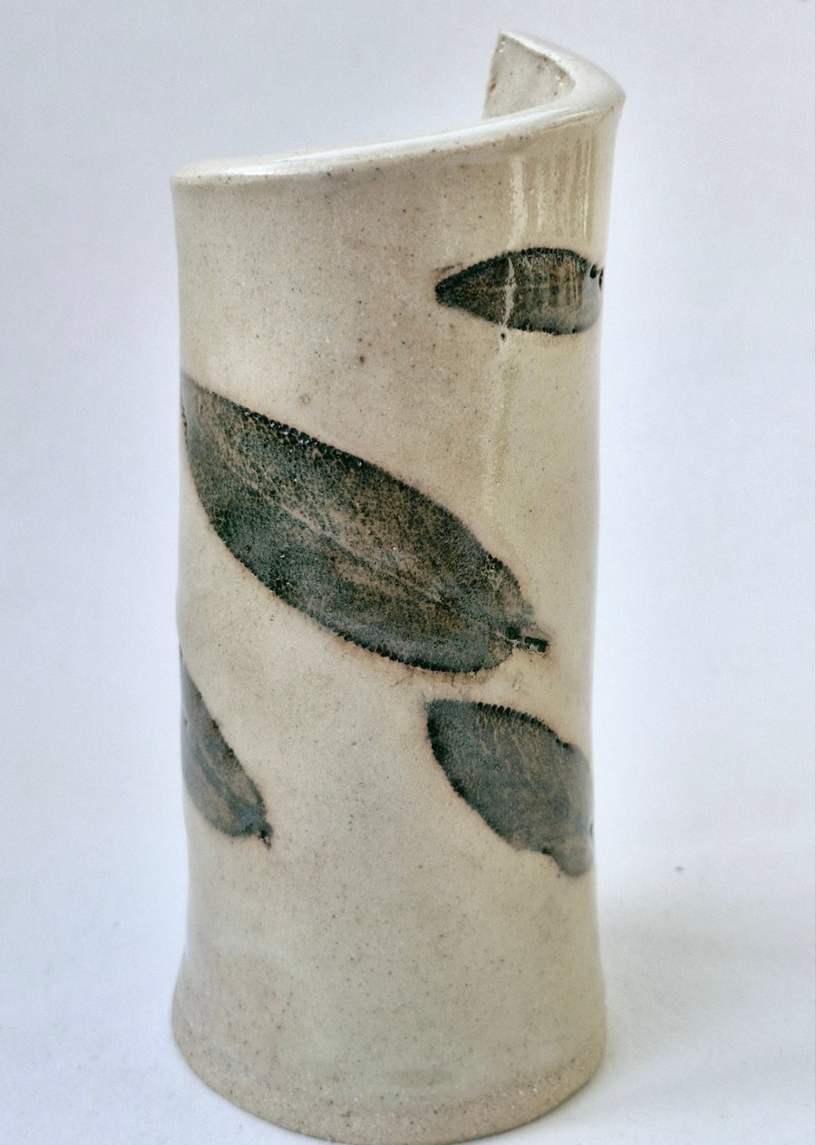 Small Botanical vase,  Sage Leaf Design 