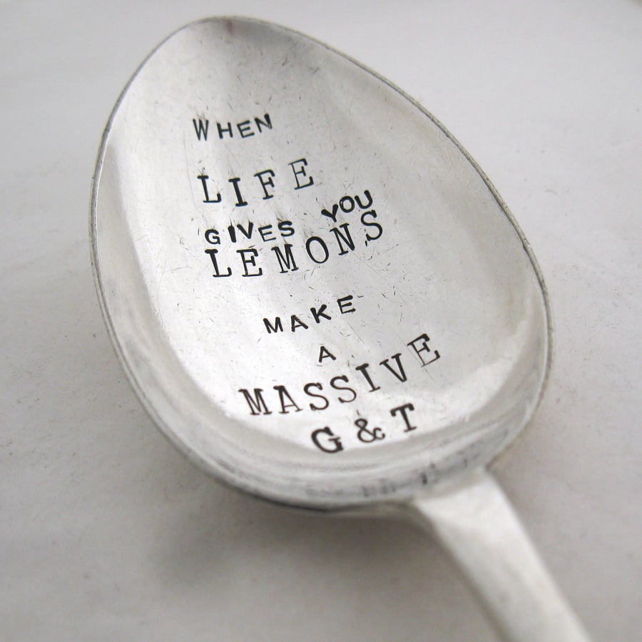 When Life Gives You Lemons, Handstamped Vintage Dessertspoon