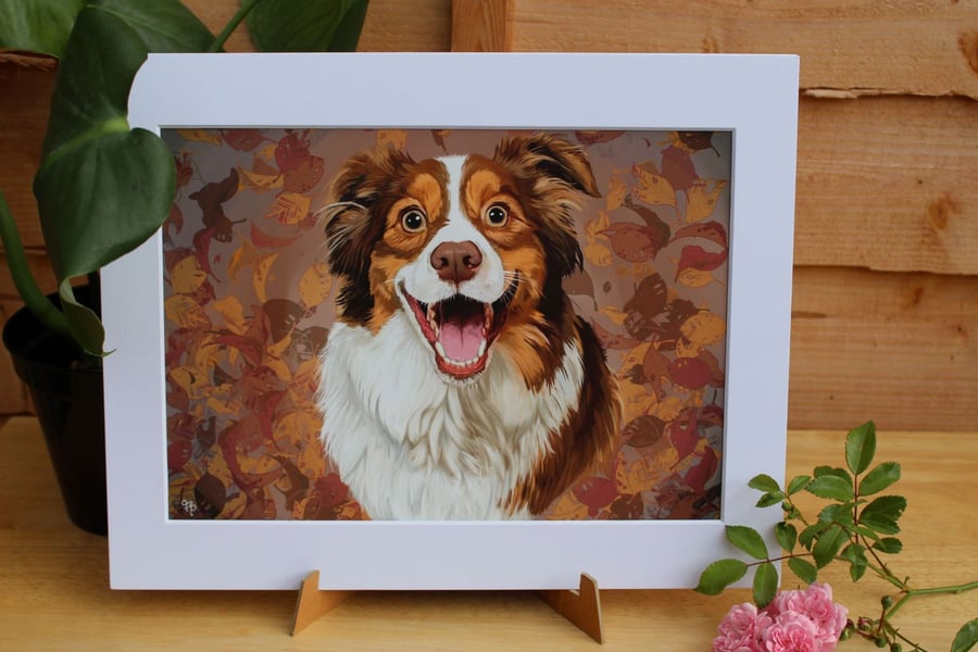 'Happy Dog' Art Print - Mounted - Border Collie Artwork