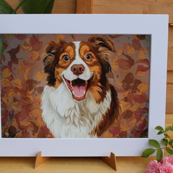 'Happy Dog' Art Print - Mounted - Border Collie Artwork