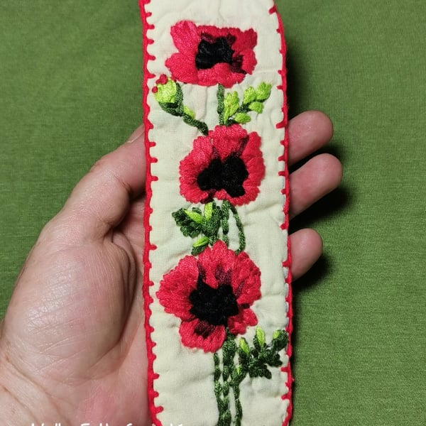 Embroidered Red Poppy Quilted Bookmark